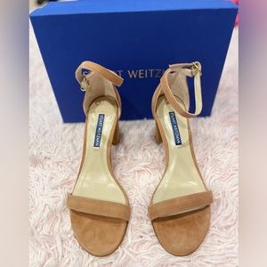 STUART WEITZMAN WOMEN'S NEARLY NUDE HEEL SANDALS DESERT ROSE SUEDE 6 NIB